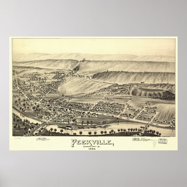 Peckville Pennsylvania 1892 Antique Panoramic Map Poster (Front)
