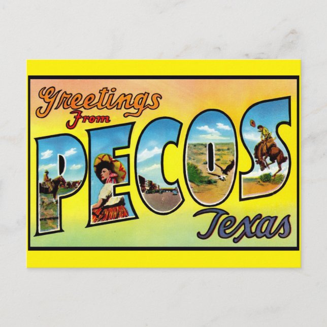 Pecos, Texas Greetings Vintage Travel Postcard (Front)