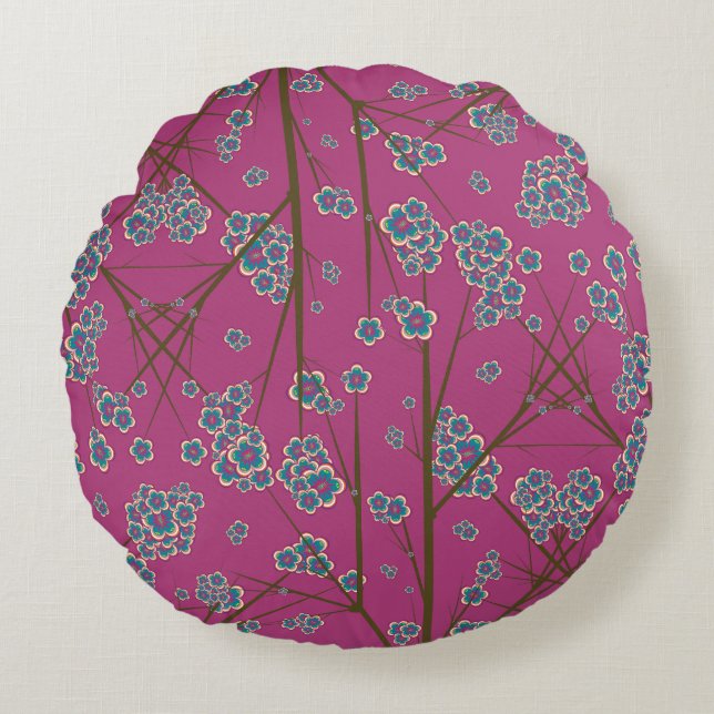 Peculiar Branches Boysenberry Round Throw Pillow (Front)