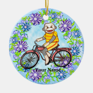 Pedal Bike Sock Monkey Ceramic Tree Decoration