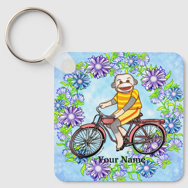 Pedal Bike Sock Monkey Key Ring (Front)