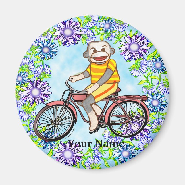 Pedal Bike Sock Monkey Magnet (Front)