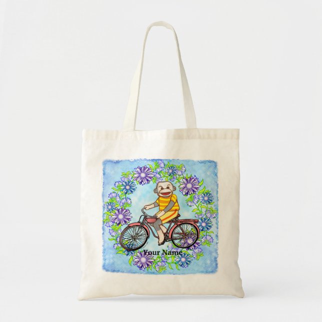 Pedal Bike Sock Monkey Tote Bag (Front)