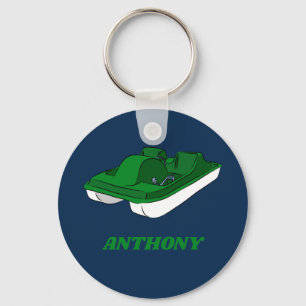 Pedal Boat Green, White, Blue Personalised Key Ring