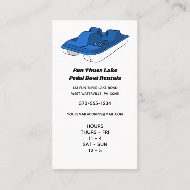Pedal Boat Rental Business and Hours Vertical Card (Front)