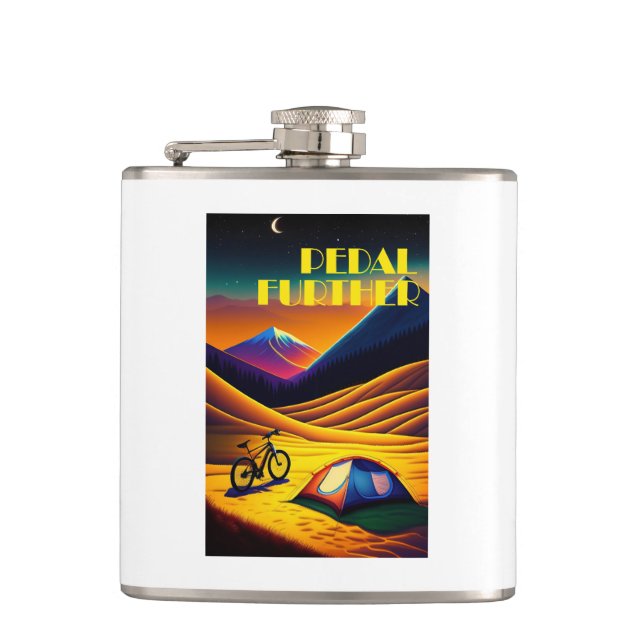 Pedal Further Bikepacking Mountains Hip Flask (Front)