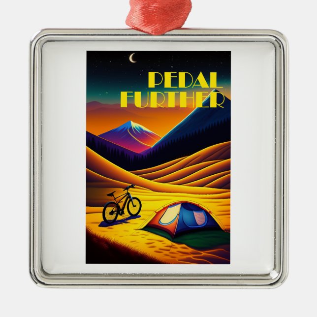 Pedal Further Bikepacking Mountains Metal Tree Decoration (Front)