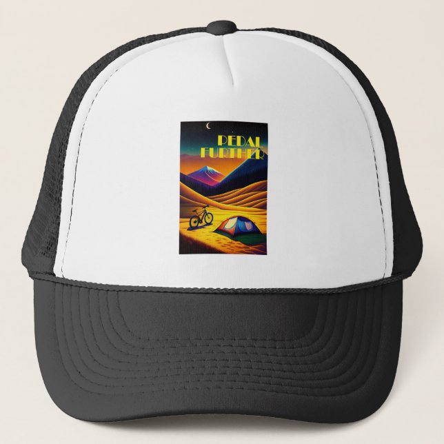 Pedal Further Bikepacking Mountains Trucker Hat (Front)