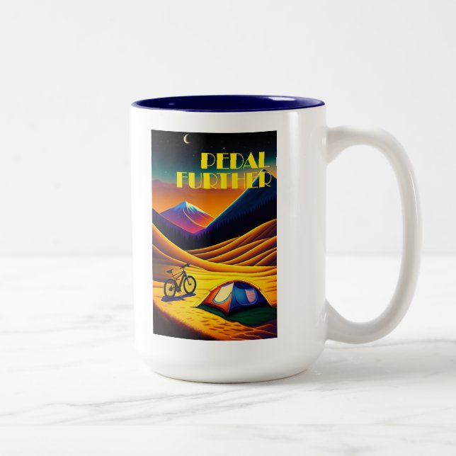 Pedal Further Bikepacking Mountains Two-Tone Coffee Mug (Right)