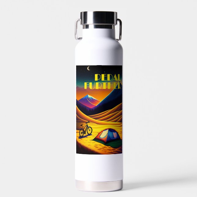 Pedal Further Bikepacking Mountains Water Bottle (Front)