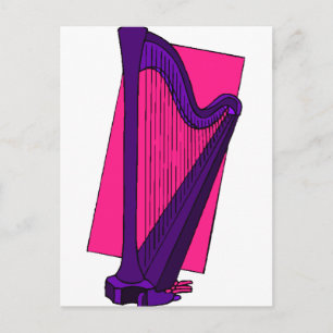 Pedal Harp Purple with Pink Background Postcard