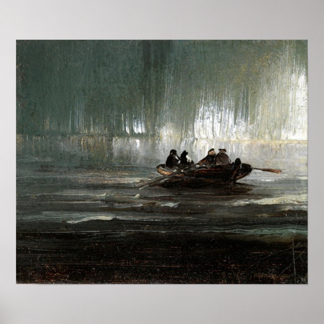 Peder Balke Northern Lights over Four Men Rowboat Poster (Front)