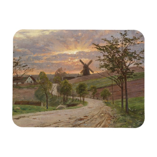 Peder Mønste-Country Road,Windmill,Sunset| Vintage Magnet (Horizontal)