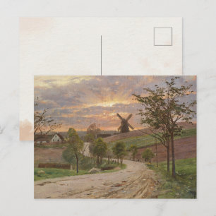 Peder Mønste-Country Road,Windmill,Sunset  Vintage Postcard