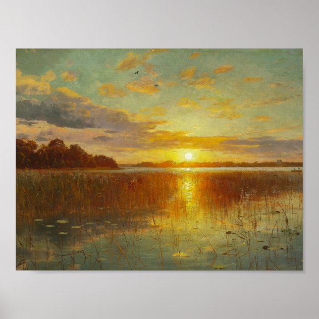 Peder Monsted - Sunset over a Danish Fjord Poster (Front)