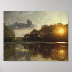 Peder Monsted - Sunset over a forest lake Poster