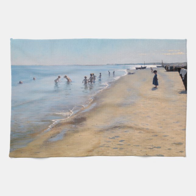 Peder Severin Kroyer - Summer Day at Skagen Beach Tea Towel (Horizontal)