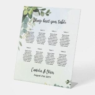 Pedestal 8 Table Wedding Seating Chart Greenery  P Pedestal Sign