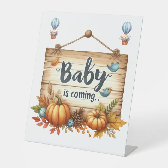 Pedestal Table Sign-Autumn Baby Shower Sign (Front)