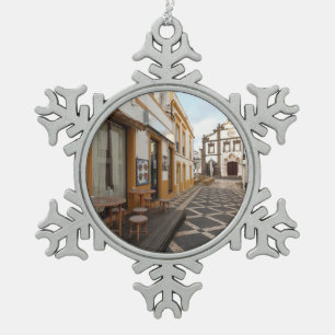 Pedestrian street snowflake pewter christmas ornament