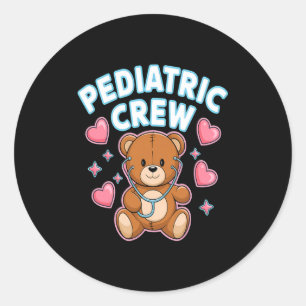 Pediatric Crew Nurse Bear Heart Stethoscope Peds  Classic Round Sticker