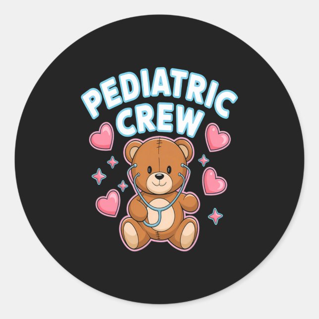 Pediatric Crew Nurse Bear Heart Stethoscope Peds  Classic Round Sticker (Front)