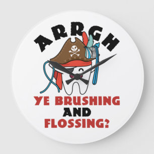 Pediatric Dentist Pirate Theme Brushing Flossing Large Clock