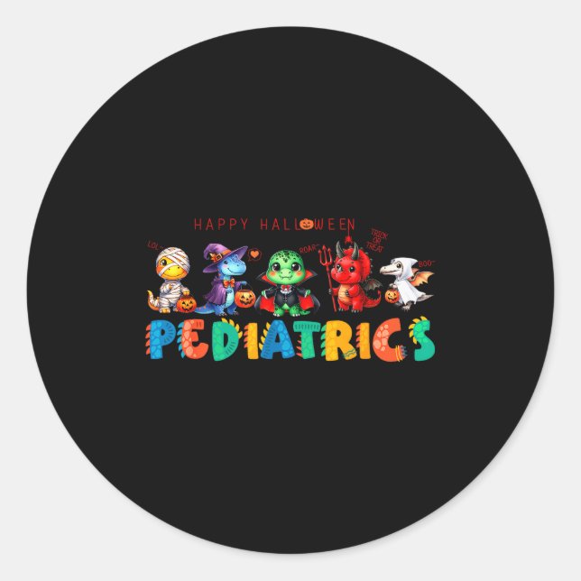 Pediatric Happy Halloween Cute Dinosaur Costume Nu Classic Round Sticker (Front)