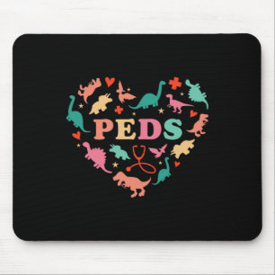 Pediatric Nurse Crew Cute Colorful Dinosaur Heart  Mouse Mat
