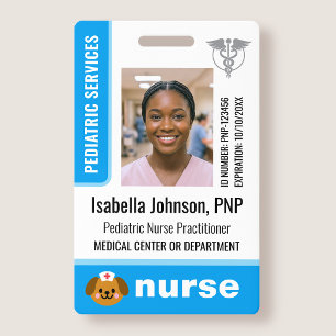 Pediatric Nurse ID Badge Photo Logo Cute Dog Blue