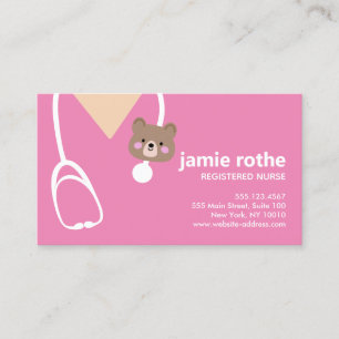 Pediatric Nurse Pink Scrubs Teddybear  Business Card