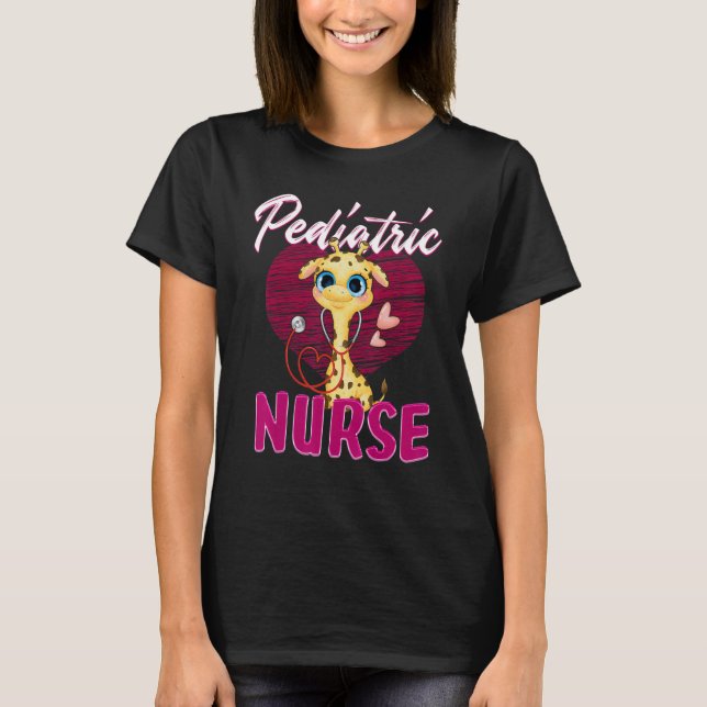 Pediatric Nurse TShirt RN Shirt Pediatrics Giraffe (Front)