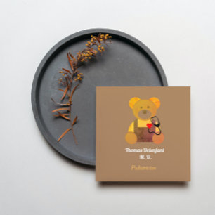 Pediatrician -  orange teddy  - stethoscope  square business card