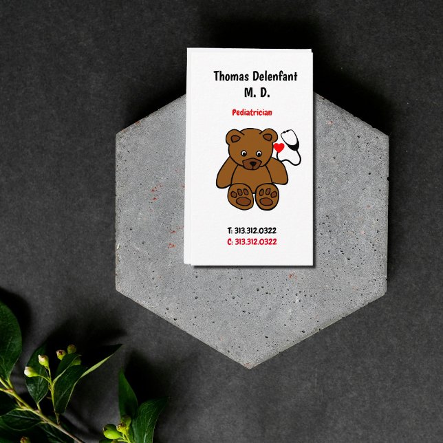 Pediatrician - teddy  and heart stethoscope appointment card (Creator Uploaded)