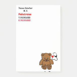 Pediatrician - teddy and heart stethoscope post-it notes