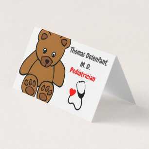 Pediatrician - teddy  and stethoscope business card