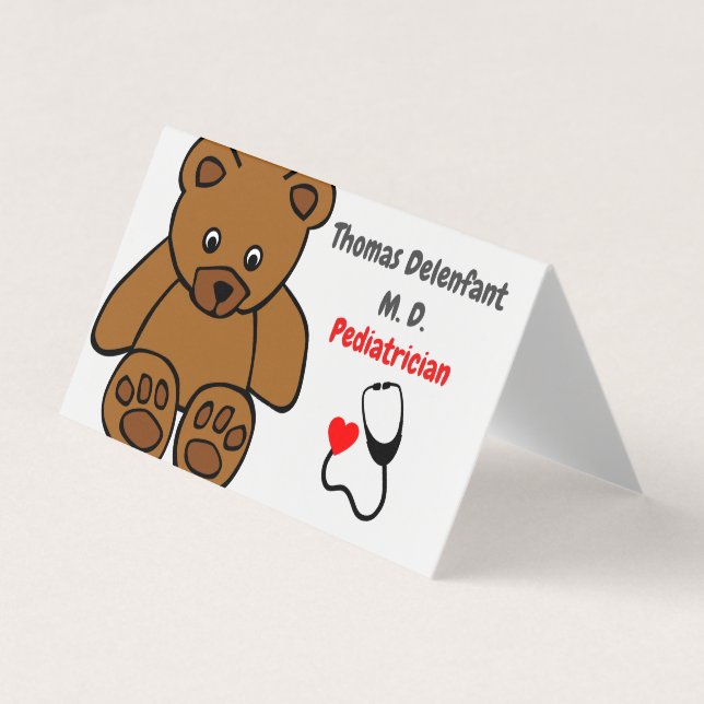 Pediatrician - teddy  and stethoscope business card (Front)