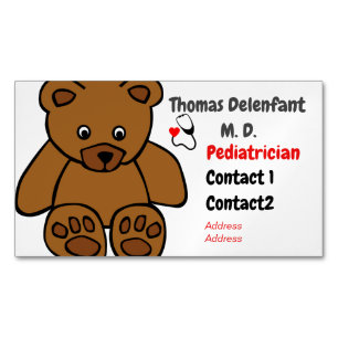 Pediatrician - teddy  and stethoscope 	Magnetic business card