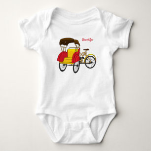 Pedicab rickshaw cartoon illustration baby bodysuit