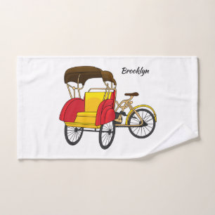 Pedicab rickshaw cartoon illustration bath towel set