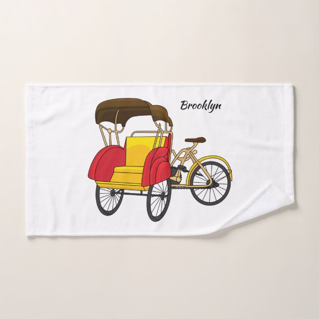 Pedicab rickshaw cartoon illustration bath towel set (Hand Towel)
