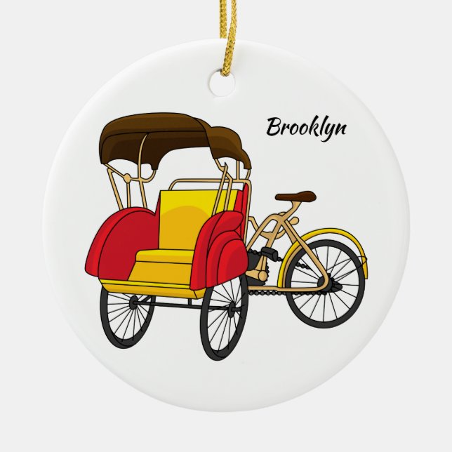 Pedicab rickshaw cartoon illustration ceramic tree decoration (Front)