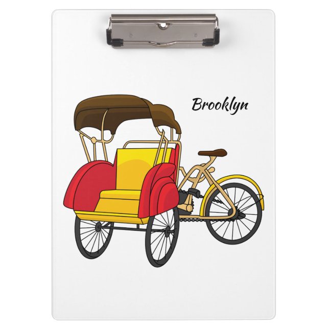 Pedicab rickshaw cartoon illustration  clipboard (Front)