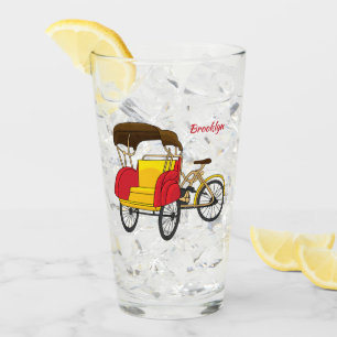 Pedicab rickshaw cartoon illustration glass