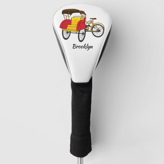 Pedicab rickshaw cartoon illustration golf head cover (Front)