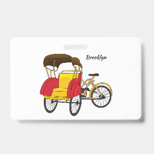 Pedicab rickshaw cartoon illustration ID badge