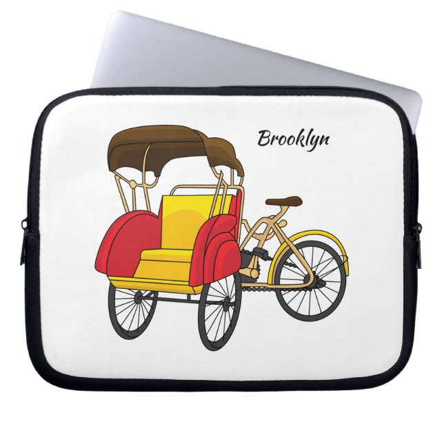 Pedicab rickshaw cartoon illustration laptop sleeve (Front)