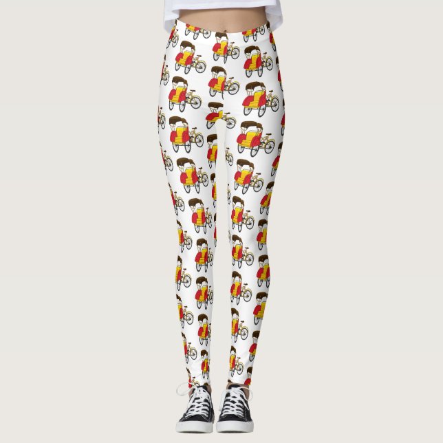 Pedicab rickshaw cartoon illustration leggings (Front)