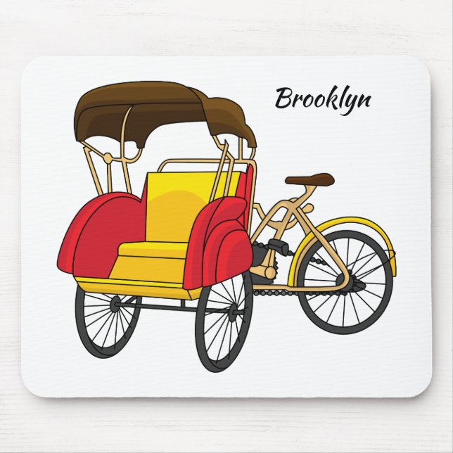 Pedicab rickshaw cartoon illustration mouse mat (Front)