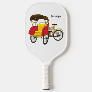 Pedicab rickshaw cartoon illustration pickleball paddle